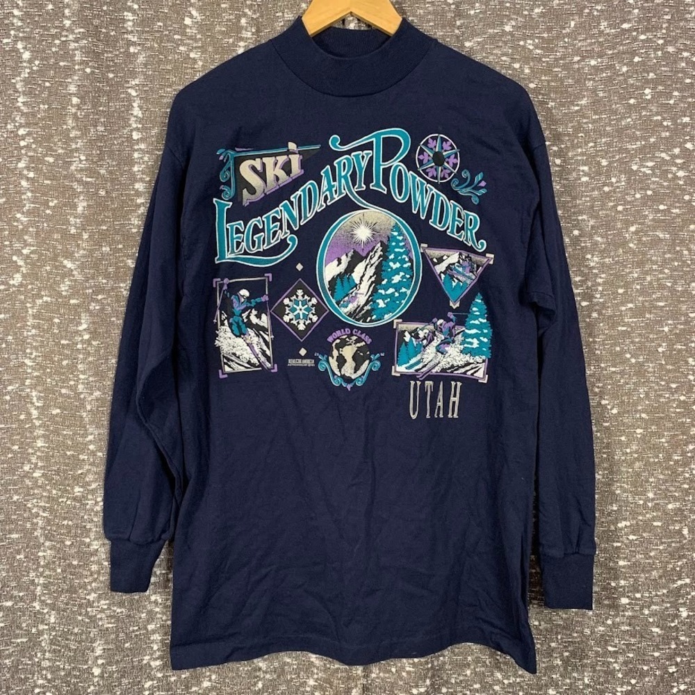 Vintage Signal Sports Utah Ski Long Sleeve Shirt Retro Graphic Print Men's Large